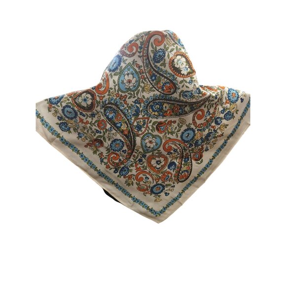 Silk Scarf Paisley Floral Square 20-inch Multicolor Print Accessory - Picture 6 of 15